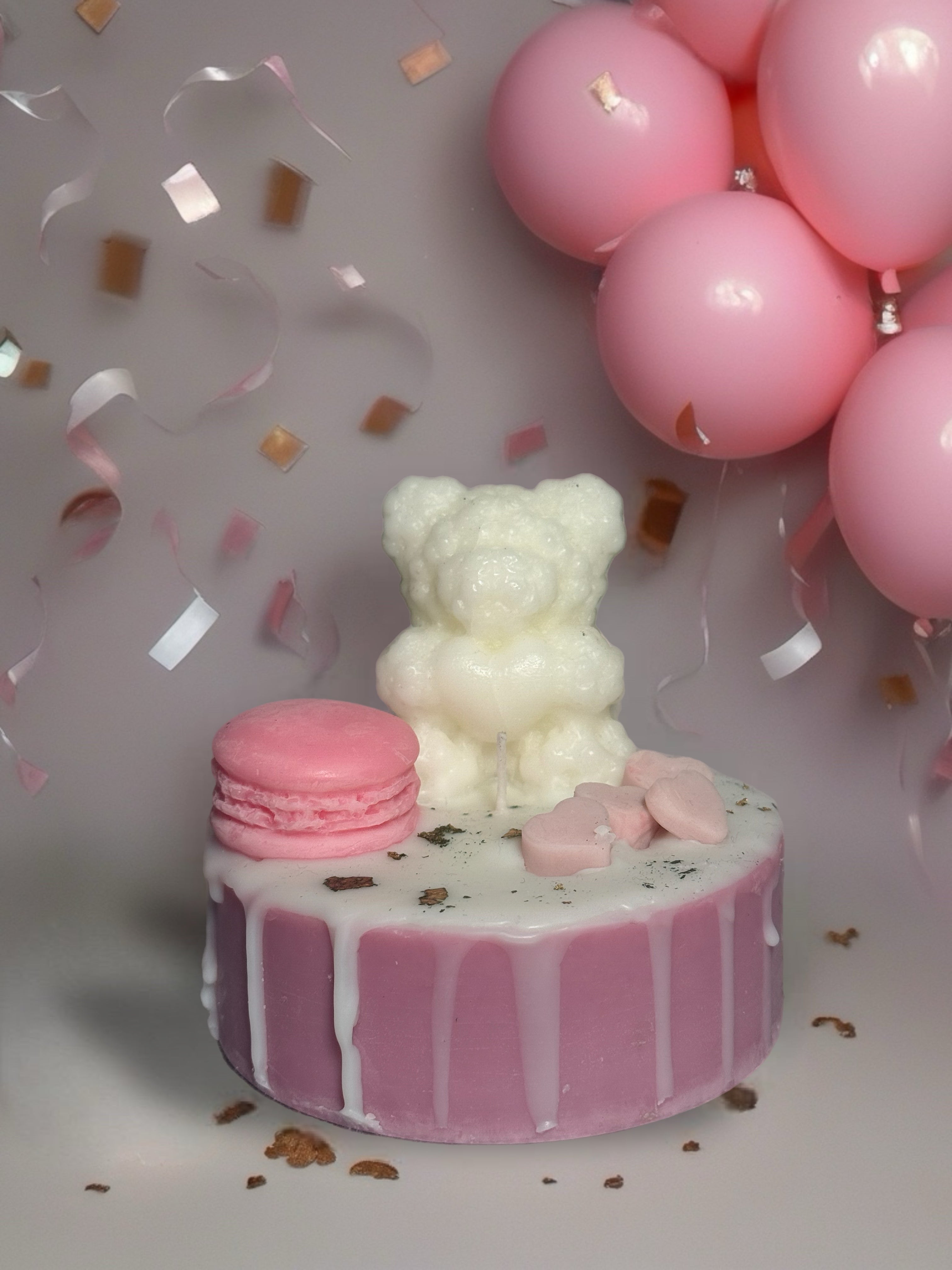 Pastel Teddy Cake Candle – Handmade in UAE | Girly Dessert Aesthetic