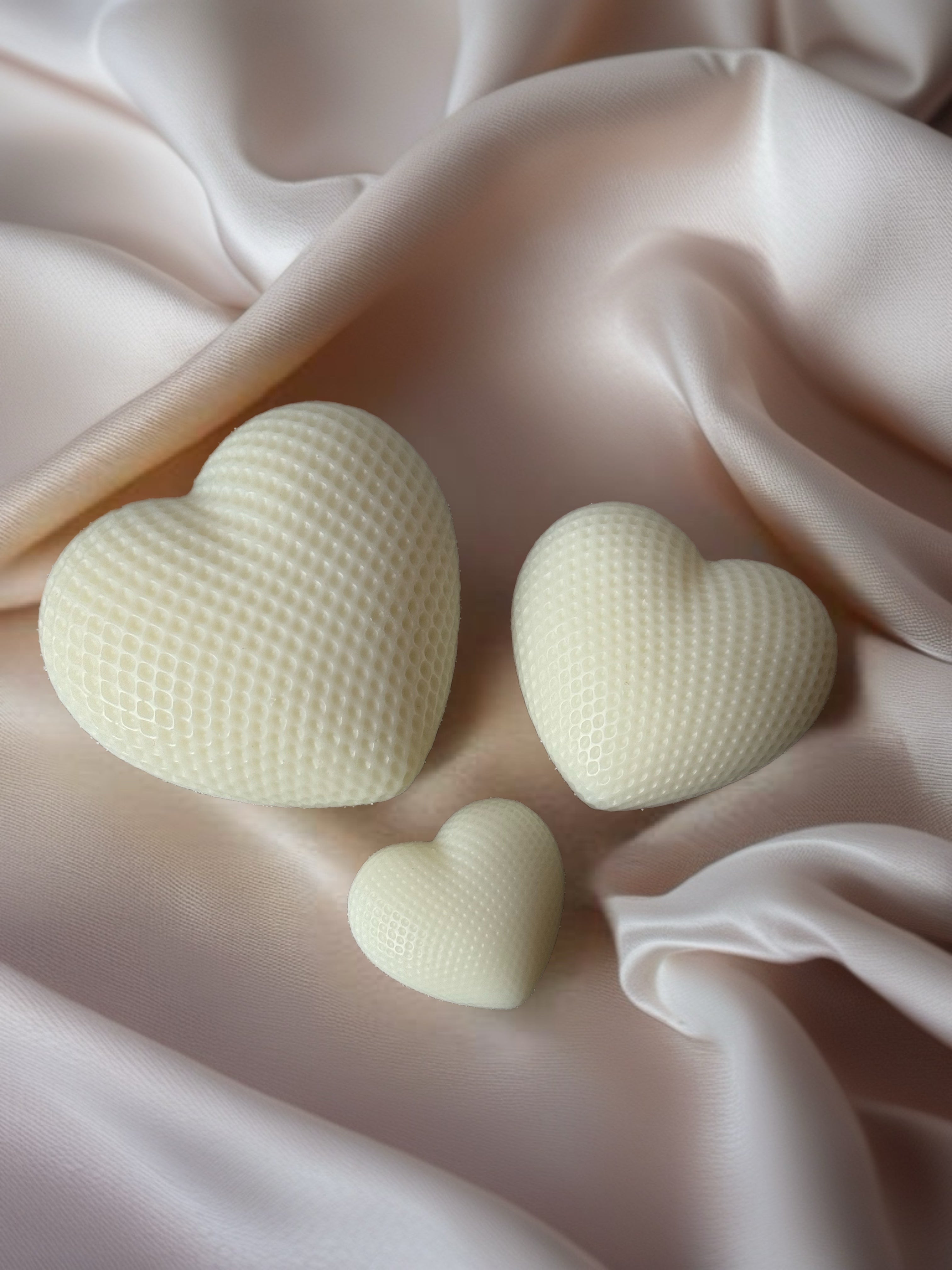 Textured Heart Trio Candle Set – Handmade in UAE | Romantic Gift